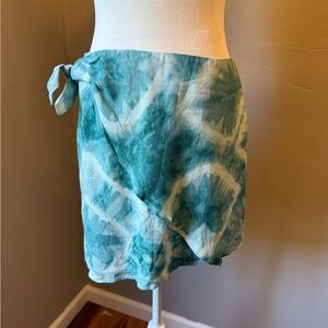 Sadie & Sage Tie-Dye Wrap Mini Skirt (Teal) - Size Medium